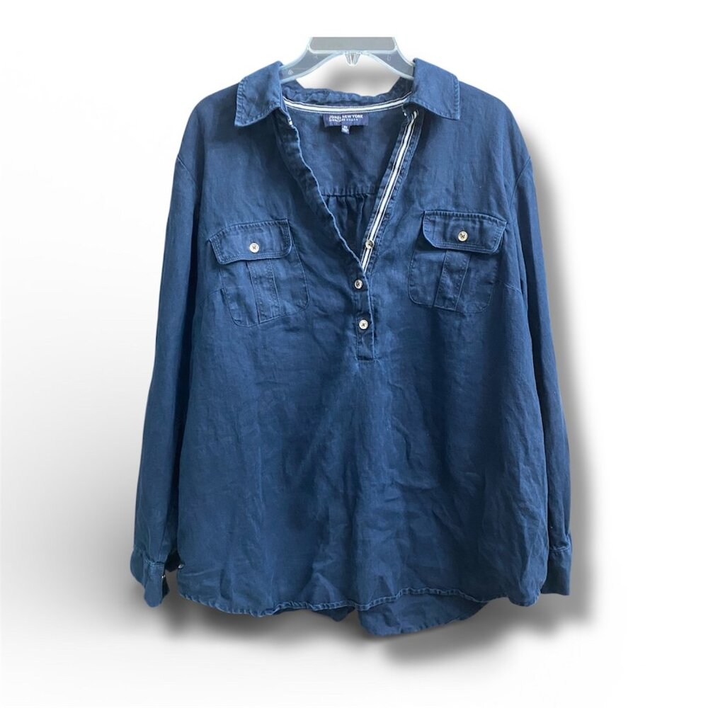 Relaxed Linen Popover Shirt ✦ Coastal Minimal Chic Plus Size 2X